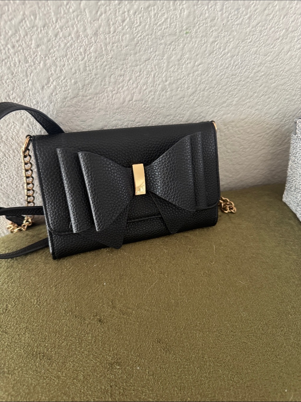 Black Bow Crossbody Bag with Gold Accent